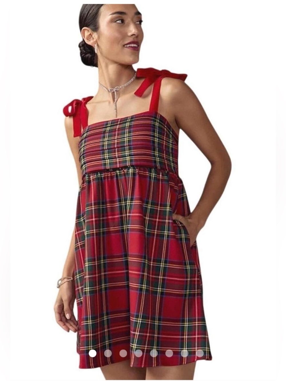Francesca’s NWT Lorrie Tartan Red Plaid Tie-Strap w/pleated top size S